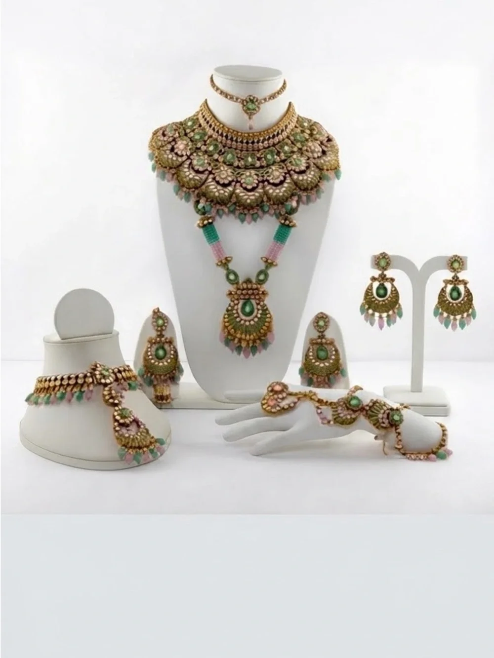 Elegant Green and Pastel Kundan Bridal Necklace Set - Women Jewelry